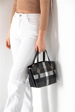 Silver & Polo SP1021 Kadın El Çantası Ekose Siyah-Siyah