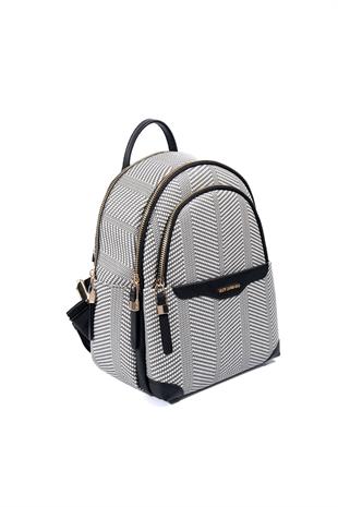Silver & Polo SP1265 Kadın Sırt Çantası Hasır Siyah Beyaz-Siyah