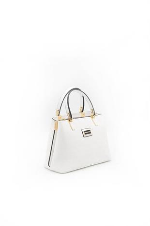 Silver & Polo SP987 Kadın El Çantası Logolu Beyaz-Beyaz