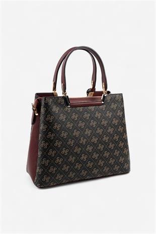 Silver & Polo SP969 Kadın El Çantası Monogram Kahve Sarı-Bordo