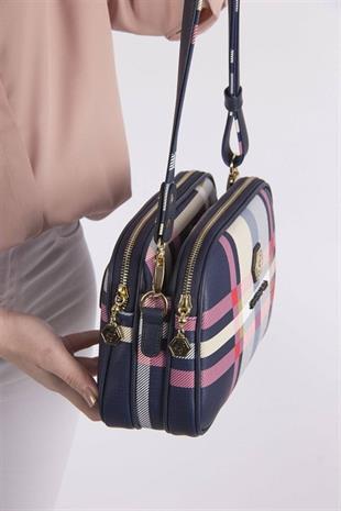 Silver & Polo SP745 Kadın Çapraz Çanta Ekose Lacivert