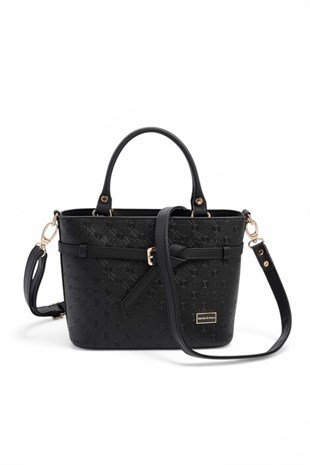 Silver & Polo SP1283 Kadın El Çantası Logolu Siyah-Siyah
