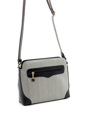 Silver & Polo SP364 Kadın Çapraz Çanta Hasır Siyah Beyaz-Siyah
