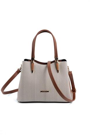 Silver & Polo SP1205 Kadın El Çantası Hasır Bej-Taba
