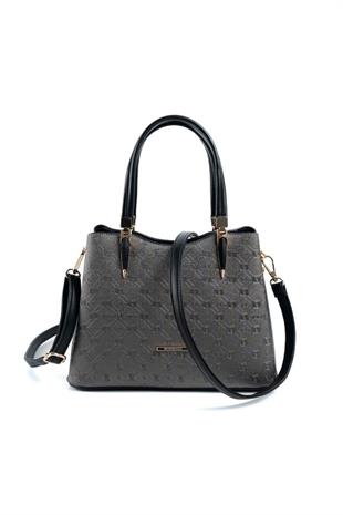Silver & Polo SP1205 Kadın El Çantası Logolu Platin-Siyah