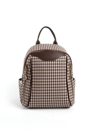 Silver & Polo SP906 Kadın Sırt Çantası Ekose Line Kare Kahve Sarı-Kahve