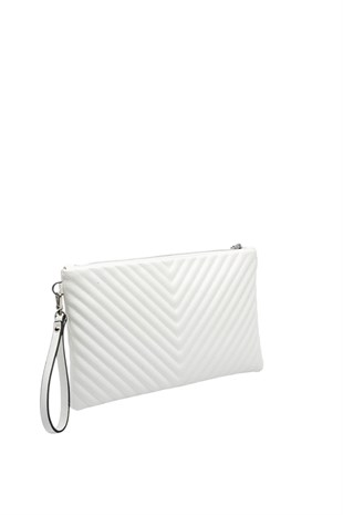 Silver Polo Crash Beyaz Kapitone V Kadın Portföy ve Clutch El Çantası SP1034