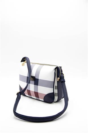 Silver & Polo SP784 Kadın Çapraz Çanta Ekose Beyaz-Lacivert
