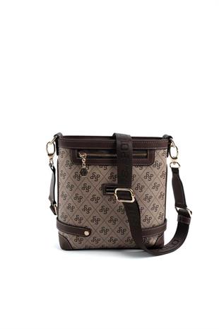 Silver & Polo SP1120 Kadın Çapraz Çanta Monogram Koyubej-Kahve