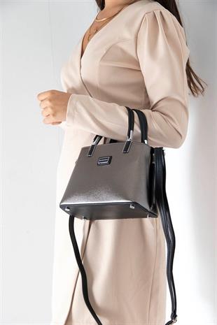 Silver & Polo SP987 Kadın El Çantası Düz Platin-Siyah