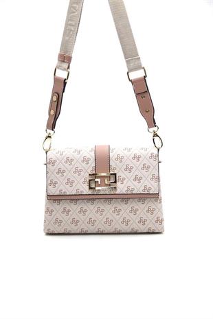 Silver & Polo SP1009 Kadın Çapraz Çanta Monogram Pembe-Somon