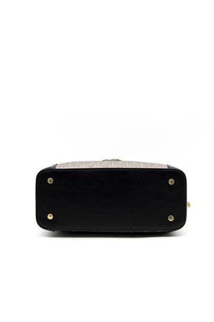 Silver & Polo SP706 Kadın El Çantası Logolu Platin-Siyah