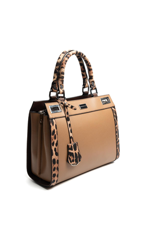 Silver Polo SP1174 Kadın El Çantası Düz Bizon-Kahve-Leopar Taba