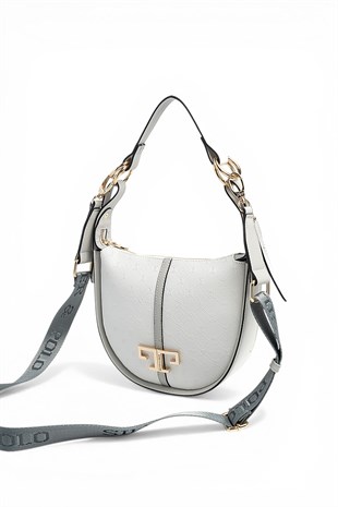 Silver & Polo SP1270 Kadın Omuz Çantası Logolu Beyaz-A.Gri