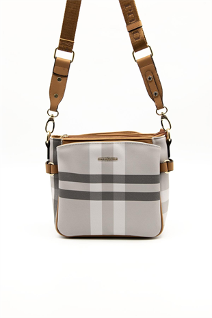 Silver & Polo SP884 Kadın Çapraz Çanta Ekose A.Gri-A.Taba