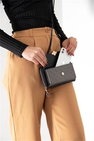 Silver & Polo SP921 Kadın Telefon Çantası Logolu Platin-Siyah