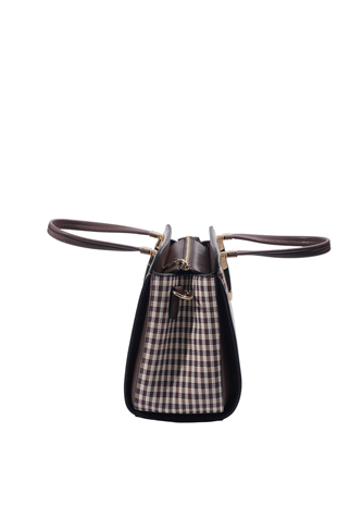 Silver & Polo SP1136 Kadın El Çantası Ekose Line Kare Kahve Sarı-Kahve