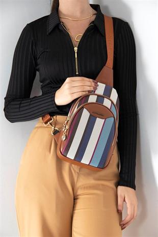 Silver & Polo SP959 Kadın Vücut Çantası Ekose Mix-Taba