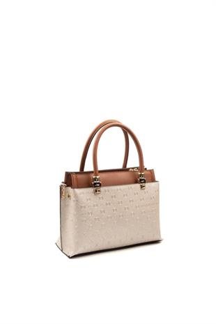 Silver & Polo SP826 Kadın El Çantası Logolu Bej-Taba