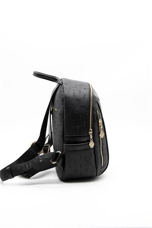 Silver & Polo SP906 Kadın Sırt Çantası Logolu Siyah-Siyah