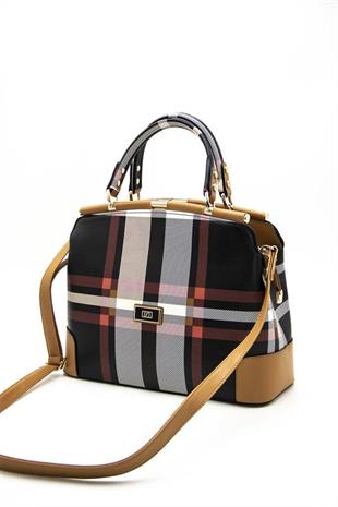 Silver & Polo SP706 Kadın El Çantası Ekose Siyah-A.Taba