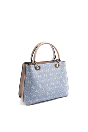 Silver & Polo SP1272 Kadın El Çantası Monogram Mavi-Ten