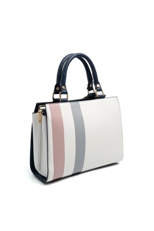 Silver & Polo SP1174 Kadın El Çantası Ekose Beyaz-Lacivert