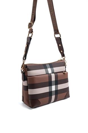 Silver & Polo SP1110 Kadın Çapraz Çanta Ekose Koyu Kahve-Kahve
