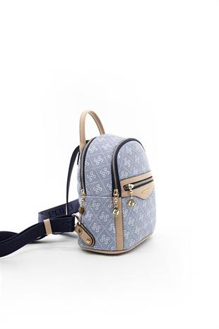 Silver & Polo SP983 Kadın Sırt Çantası Monogram Mavi-Ten