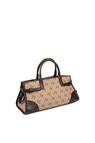 Silver & Polo SP1260 Kadın El Çantası Monogram Koyu Bej-Kahve