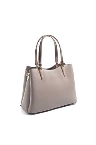 Silver & Polo SP1205 Kadın El Çantası Düz Koyu Bej-Latte