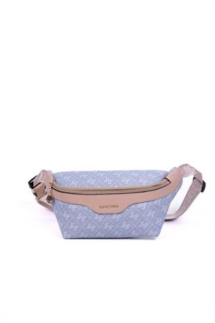Silver & Polo SP1192 Kadın Bel Çantası Monogram Mavi-Ten