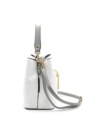 Silver & Polo SP967 Kadın Çapraz Çanta Logolu Beyaz-A.Gri