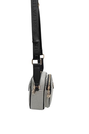 Silver Polo Siyah - Siyah Kaz Ayağı Ekose Kadın Çapraz Çanta SP1111