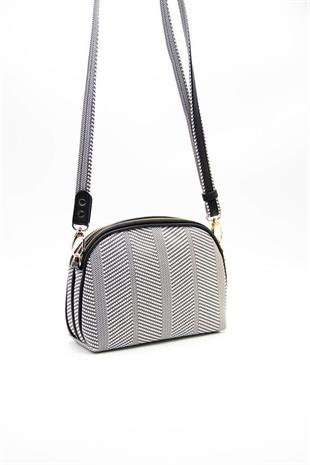 Silver & Polo SP765 Kadın Çapraz Çanta Hasır Siyah Beyaz-Siyah