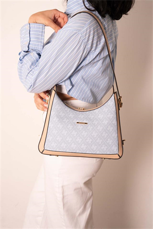 Silver Polo SP1187 Kadın Omuz Çantası Monogram Mavi-Ten