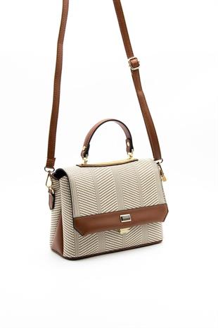 Silver & Polo SP838 Kadın Çapraz Çanta Hasır Bej-Taba