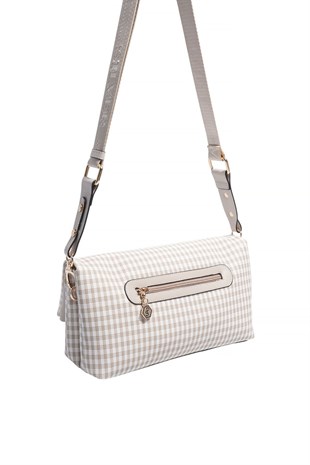 Silver & Polo SP1278 Kadın Çapraz Çanta Ekose Line Kare Kum Beji-Kum Beji