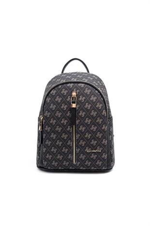 Silver & Polo SP901 Kadın Sırt Çantası Monogram Füme-Siyah