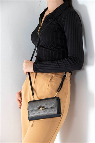 Silver & Polo SP921 Kadın Telefon Çantası Logolu Platin-Siyah