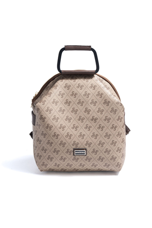 Silver & Polo SP771 Kadın Sırt Çantası Monogram Koyu Bej-Kahve