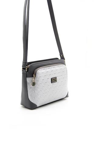Silver & Polo SP364 Kadın Çapraz Çanta Logolu A.Gümüş-Antrasit