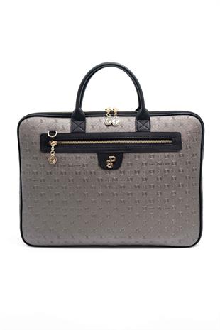 Silver & Polo SP1175 Kadın Laptop & Evrak Çantası Logolu Platin-Siyah