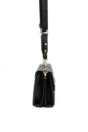Silver & Polo SP1009 Kadın Çapraz Çanta Logolu Siyah-Siyah