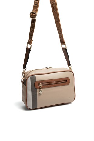 Silver & Polo SP1280 Kadın Çapraz Çanta Ekose Bej-Taba