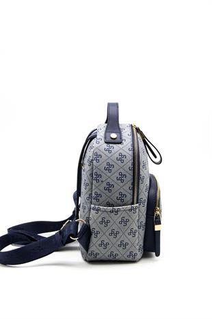 Silver & Polo SP1130 Kadın Sırt Çantası Monogram Gri-Lacivert
