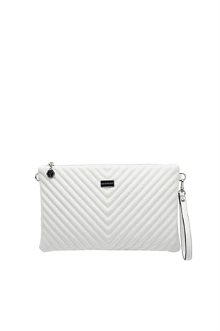 Silver Polo Crash Beyaz Kapitone V Kadın Portföy ve Clutch El Çantası SP1034