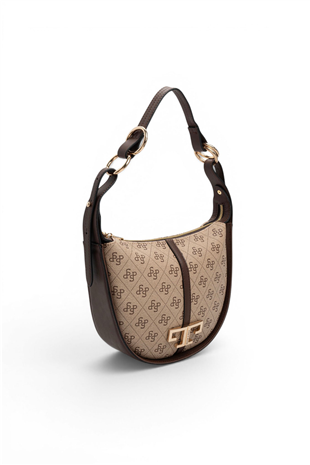 Silver Polo SP1270 Kadın Omuz Çantası Monogram Koyu Bej-Kahve