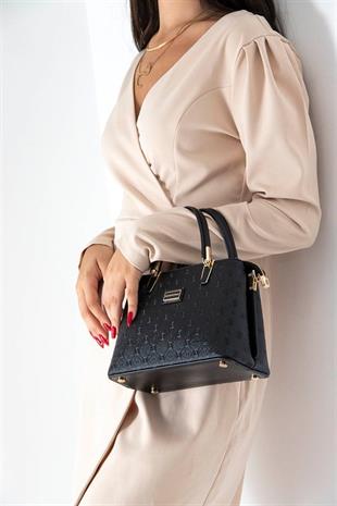 Silver & Polo SP987 Kadın El Çantası Logolu Siyah-Siyah