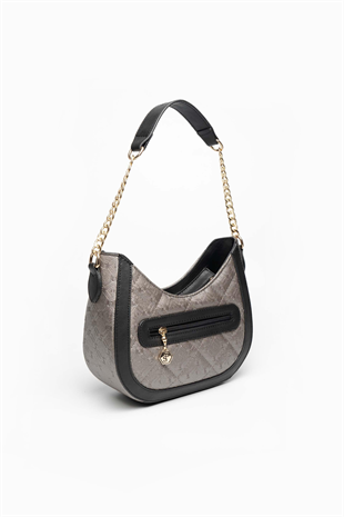 Silver & Polo SP1168 Kadın Omuz Çantası Logolu Platin-Siyah